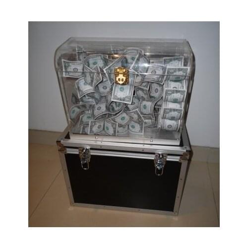 Crystal Money Chest Empty Box Appearing Money Magic Tricks Stage,Professional,Illusion,Gimmick,Props,Comedy Astonishing Visible