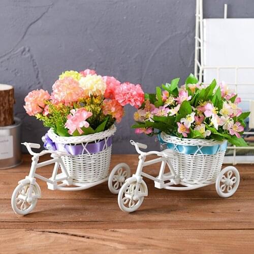 Rattan Tricycle Flower Basket Sponge Storage Jewelry Container Rack Candy Box Sugar Shelf Ornament Rack Home Decor Storage