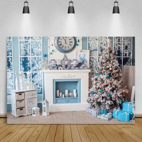 Christmas Backgrounds For Photography White Fireplace Digital Clock New Year 2022 Gift Window Carpet Kid Interior Photo Backdrop