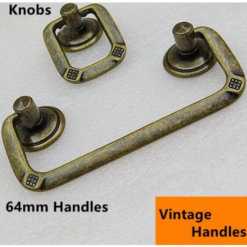 Vintage style drop rings furniture handle 64mm bronze kitchen cabinet dresser handle knob antique brass drawer knob pull 2.5"