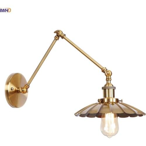 IWHD Edison Retro LED Wall Light Fixtures Golden Swing Long Arm Wall Lamp Vintage Loft Style Industrial Home Lighting Wandlamp