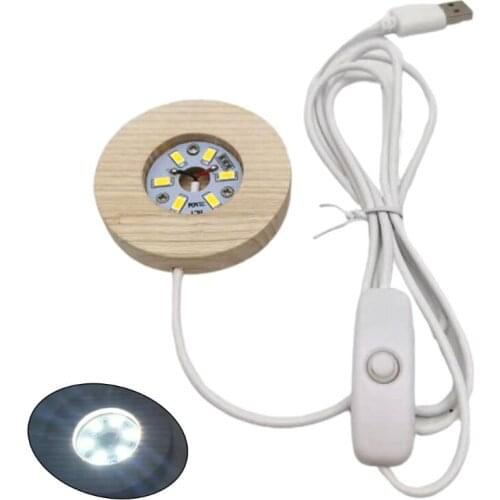 H7JB LED Night Light Wooden Round Base Holder Display Stand for Crystals Glass Ball