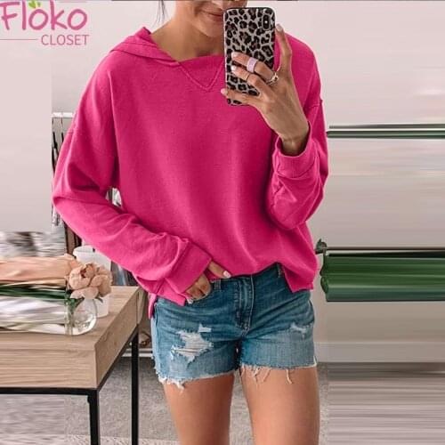 Flokocloset Fashion Solid Color Long Sleeve Oversized Hoodies Female Loose Cotton Warm Sweatshirts Streetwear Pullovers