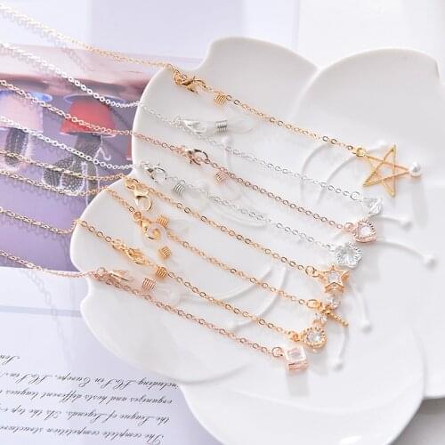 European And American Fashion Crystal Pearl Glasses Chain Mask Chains Star Heart Jewelry Simple Hanging Neck Non-Slip Anti-Lost