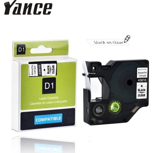 Yance Compatible Dymo D1 Tape 43610 6mm Black on clear label maker machine printer dymo Tape for Dymo Label Manager 160 280 210
