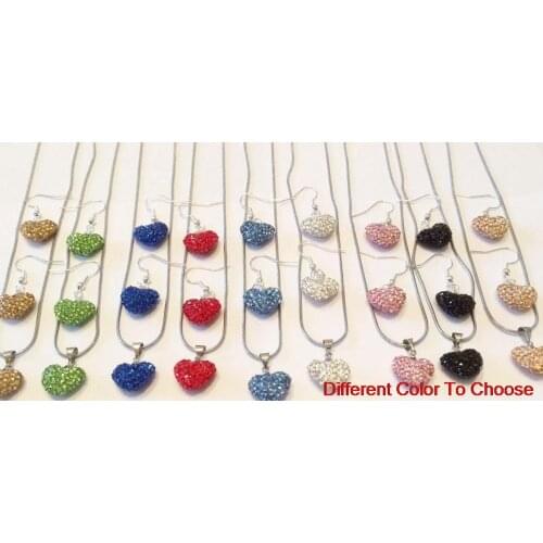 Yj45w mix multicolor 12*16mm heart Silver Plated snake chain Crystal crystal set earrings Necklace For Women men gift lot