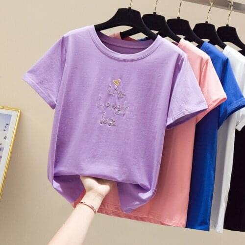 Gkfnmt Embroidery Letter White Tshirt Women Clothing Summer Tops Women T shirt Elastic Slim Short Sleeve Casual Tee shirt Femme