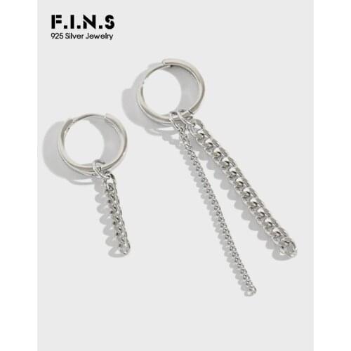 F.I.N.S Asymmetrical Earrings 925 Sterling Silver Earrings For Women Circle Chain Pendant Long Earrings Woman Fine Jewelry