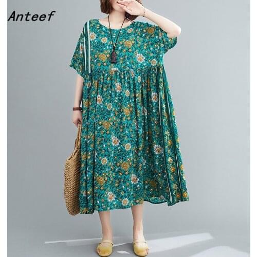 Cotton plus size vintage porcelain floral women casual loose long summer dress elegant clothes 2021 ladies dresses sundress