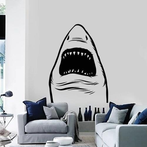 Animals Wall Decal Shark Fish Predator Sea Ocean Marine Theme Style Bedroom Living Room Home Decor Vinyl Stickers Art Mural M043