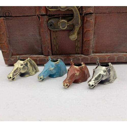 Brass Zodiac Horse Head Keychain Pendant Jewelry Copper Animal Paracord Knife Beads Handmade Woven Umbrella Rope Lanyard Hanging