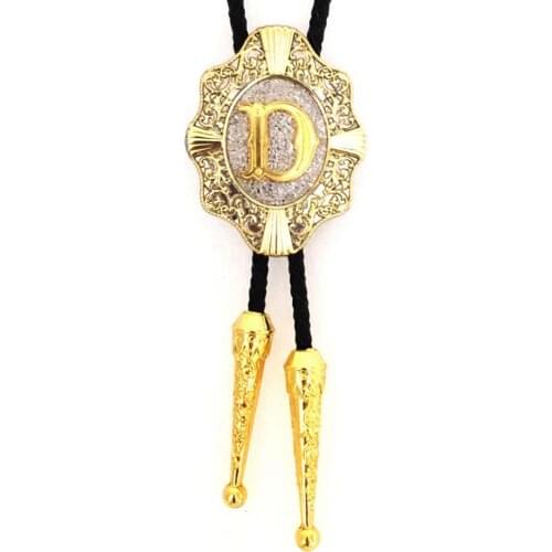 Gold D Cross Shield bolo tie cowboy cowgirl western wedding Bolo tie leather necktie