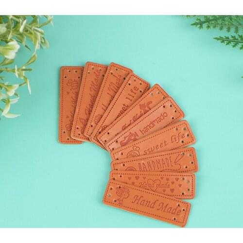 10Pcs Handmade Labels Tags Clothes Garment PU Leather Hand DIY Sewing Supplies