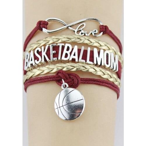 10PC/Lot Infinity love Basketball Mom Bracelet Basketball Charm leather wrap bracelets & bangles for Women men jewelry