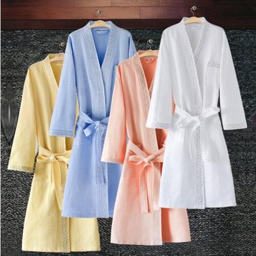 100% Cotton Robe Kimono Bathrobe Hotels Summer Nightgown