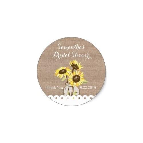 3.8cm Rustic Sunflowers Bridal Shower Sticker