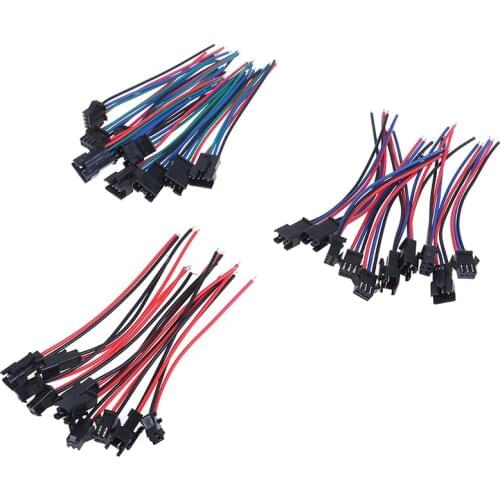 5Pairs High Qulaity SM 2Pin 3Pin 4Pin Male And Female LED Strip Wire Connector 20cm