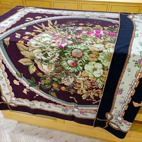 50% Cashmere 50% Silk Scarf Women Fashion Double-sided Different Color Flower Shawl Stole Hand Rolled Kerchief 135*135cm