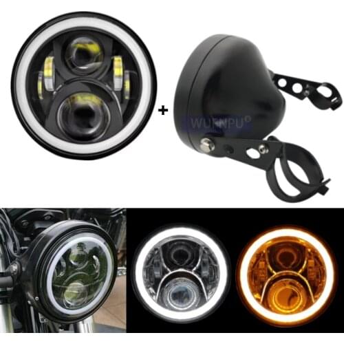 7" 60W H4 H13 DOT E9 motorcycle headlight with white DRL high/low beam housing bracket decorative ring MotoLED floodlight