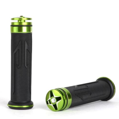 7/8" 22mm Green Aluminum Black Grained Rubber Motorcycle Handlebar Hand Grip