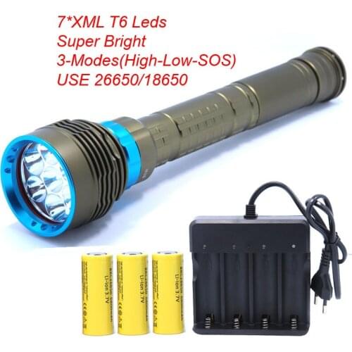 7*XML T6 Powerful LED Diving flashlight Torch linternas Underwater Waterproof Lamp use Rechargeable 26650 Battery