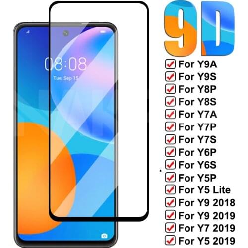 9D Tempered Glass For Huawei Y5 Lite Y7 Y9 2018 2019 Screen Protector Huawei Y5P Y7A Y7P Y7S Y8P Y8P Y9A Y9S Protective Glass