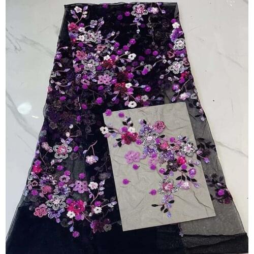 African Mesh Lace Fabric Tulle Flower Embroidery Stacked Sequins Craft Sewing Design Evening Wedding Dresses 5 Yards Wholesale