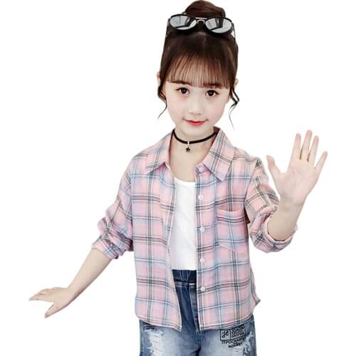 Blouses For Girls Plaid Pattern Girl Blouse Casual Style Childrens Shirts For Girl Spring Autumn Childrens Clothing Girl 6 8