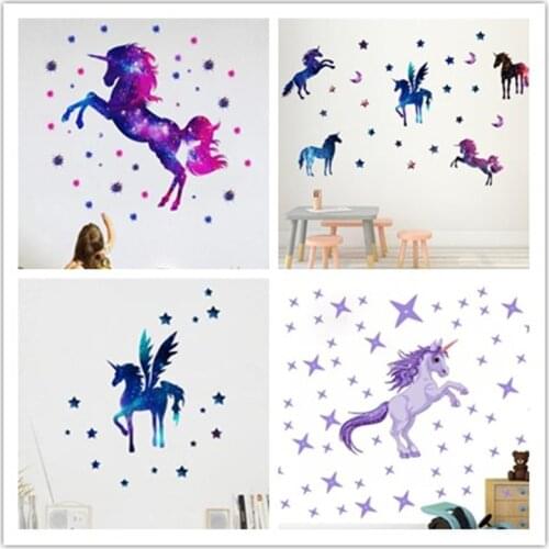 Fantasy starry sky unicorn wall sticker, home decoration, environmentally friendly PVC paper wall stickers for kids rooms