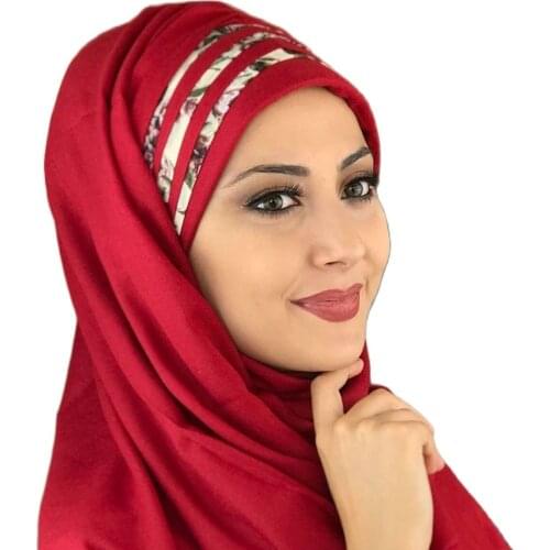 Islamic Fashion Muslim Women Hijab 2021 Trend Single Size Bathing Cap Beret Ready Shawl Scarf Buckle Hat Red Shawl