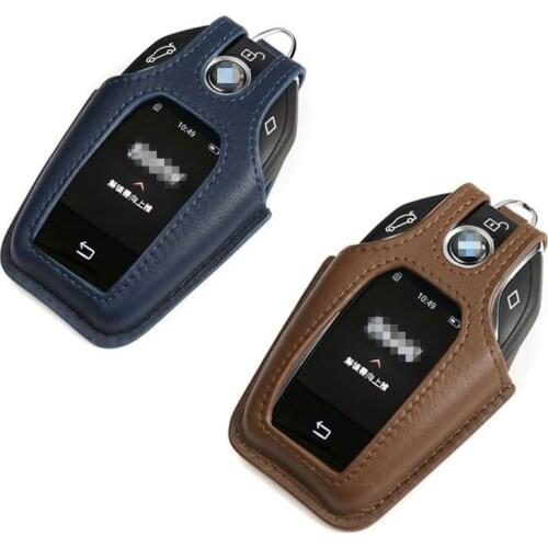 Leather car key case cover Key Shell for remote key fob High Quality Protective Key Bag for BMW 2016 2017 7 Series Display Key