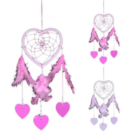 Dream Catcher Handcrafted Heart Shape Hanging Ornament Bedroom Wall Decor Car Hanging Decoration ValentineS Day Gift Pink