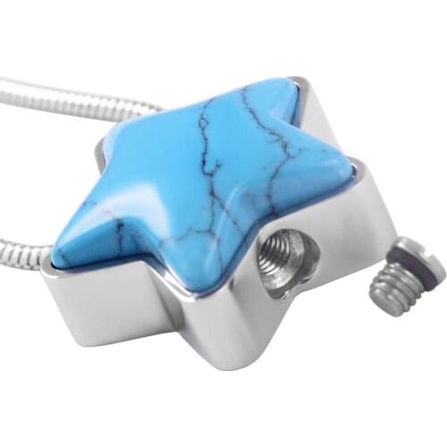 IJD9165 Stainless Steel Blue Stars Fashion Cremains Keepsake Pendant for Ashes Urn Memorial Souvenir Necklace Jewelry