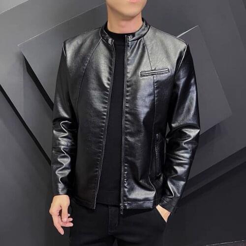 MYAZHOU 2019 Spring Thin Mens Leather Jackets , Stylish Solid Color Slim Mens PU Leather men Jacket Motorcycle Clothing Top