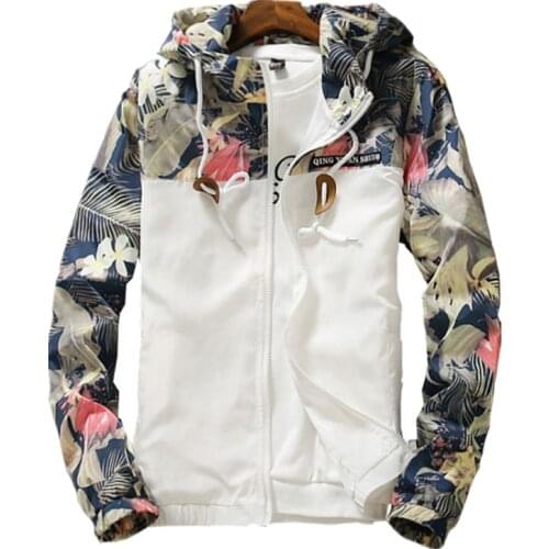 Men Flower Bomber Jackets Floral Printed Hooded Coats 2021 Spring Mens Slim Fit Pilot Outerwear Korea Style Streetwear Jacket