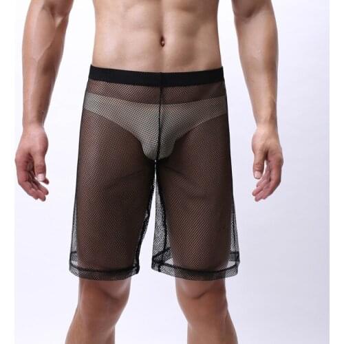 Mens Shorts Mesh Hollow Out Transparent Panties Lingerie Clubwear Homme Sex Loose Gay Trousers Wetlook Underwear Undershirts