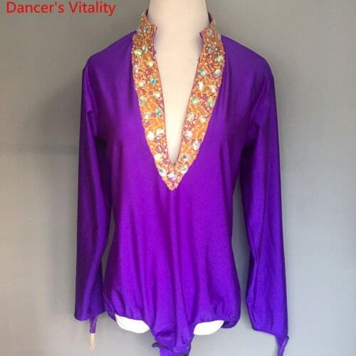 Custom Made 2018 Waltz Latin Dance Tops Men Latin dance Shirts Collar Deep v adult Modern Latin Dance Dress S-6XL