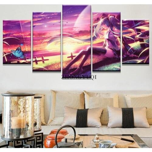 Wall Art Canvas Painting Prints Pictures Modern Home Decoration Frame 5 Pieces Anime Girl Modular Poster Artworks Wall Decor
