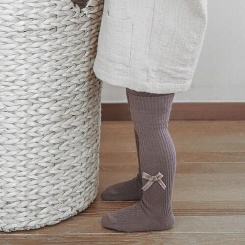 Spring and Autumn New Childrens Pantyhose Double Needle Solid Color Bowknot Girls Tights Baby Leggings Socks
