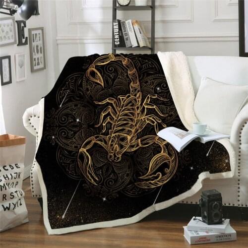 New Golden Scorpion Blanket Boho Meteor Scorpio Bedding Vintage Sofa Velvet Blanket Constellation Double Thick Blanket