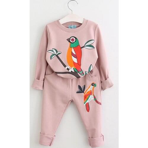 New Children Suit Baby Girls Clothing Cartoon Bird Sports Suit Kids Clothing Autumn Winter Sweater Two Sets For 2-8 Years Old