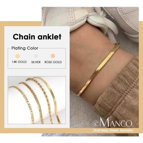 E-Manco Snake chain Anklets Stainless Steel for Women/Men Foot Accessorie Foot Jewelry Leg Chain Ankle Cuban Chains