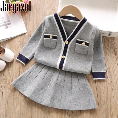 Girls Christmas Outfit Fall Knit Top Sweater&Pleated Skirt Korean Cute Little Girl Clothing Winter Costume Vetement Enfant Fille