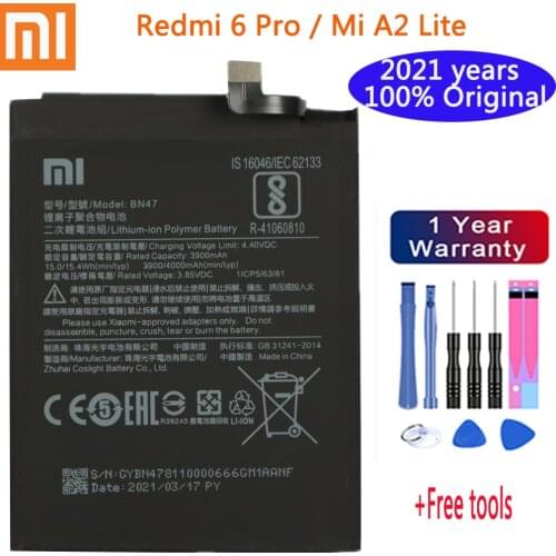 2021 Years Original 4000mAh BN47 Replacement Battery For Xiaomi Redmi 6 Pro / Mi A2 Lite Bateria Batterie Mobile Phone Batteries