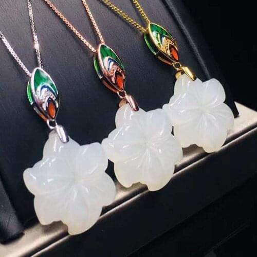 Natural White Jade Necklace Pendant Star Shape Fine 925 Sterling Silver Jewelry