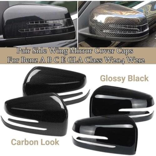 Pair Carbon Fiber Side Rearview Mirror Cap Cover Trim for Mercedes Benz A B C E GLA Class W204 W212 ABS Plastic Car Accessories