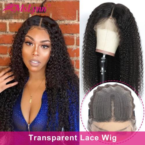 T Part Wig Kinky Curly Transparent Lace Wig For Women Brazilian Human Hair Wigs Pre Plucked Natural Hairline Remy Mslynn Hair