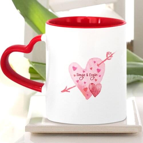 Personalized Red Heart Mug Cup (Valentines Day Temalı-50)