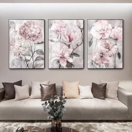 Pink Flower Blooming Home Decor Poster Nordic Picture Wall Canvas Wall Art Painting Flowers Girls Living Room Decoration