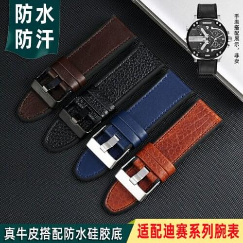 Watch Strap for DIESEL Military Officer Mr Daddy Dz4512 Dz7420 Dz4500 Genuine Leather Silicone Bottom Watch Band Men Watchband